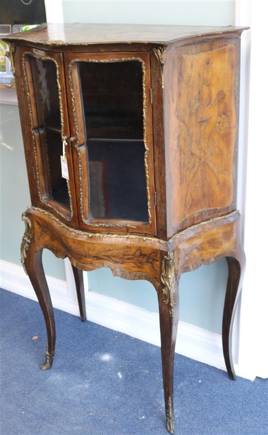 A Victorian marquetry inlaid rosewood and satinwood display cabinet, W.2ft 7in. D.1ft 5in. H.4ft 2in.